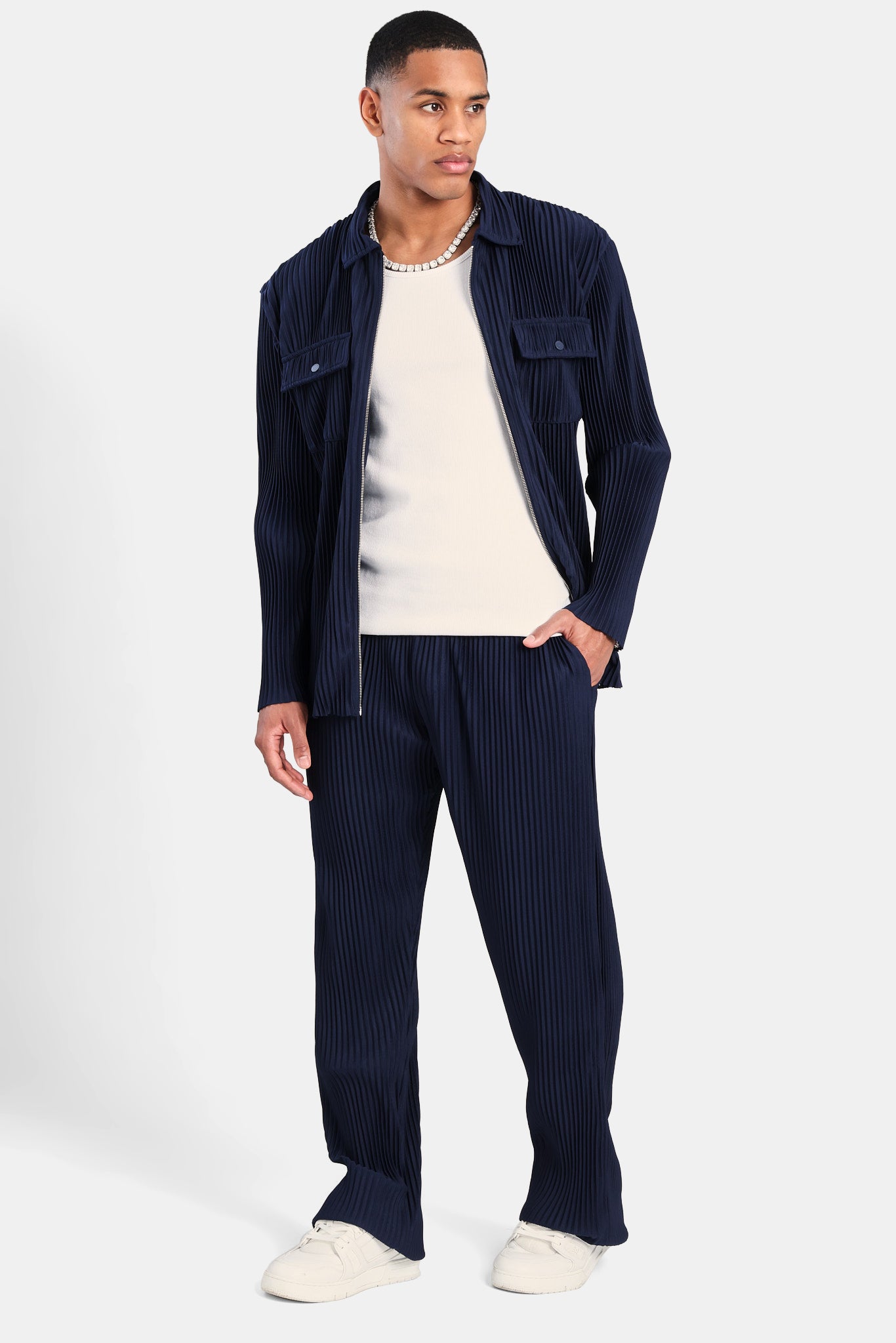 Plissierte Utility-Jacke - Marineblau